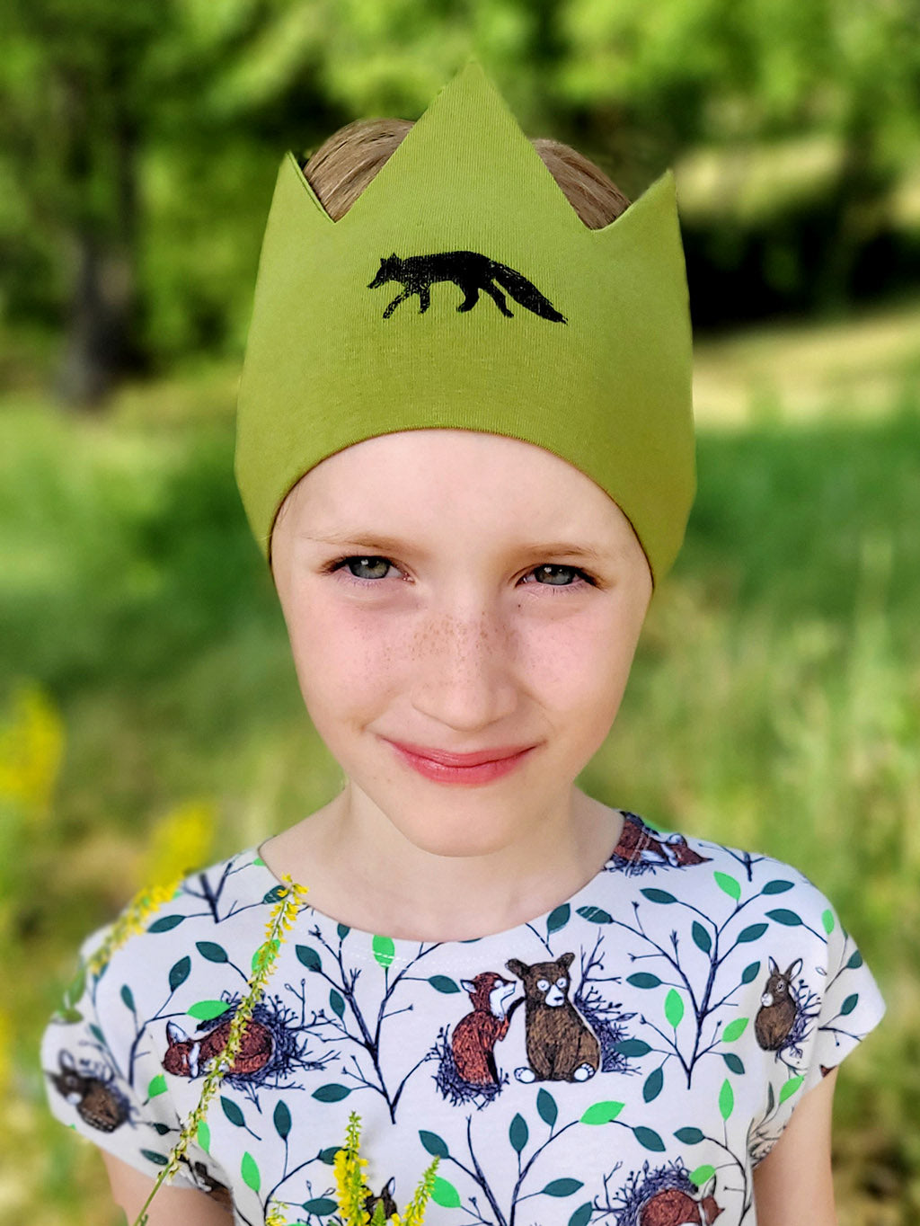 Dětská čelenka korunka - LIŠKA, mechová
