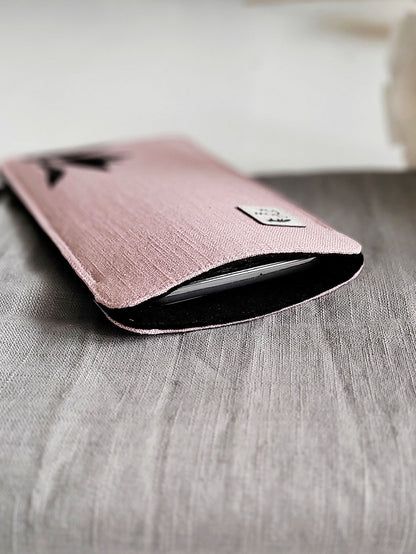 Lněné pouzdro na telefon/brýle - RACEK, pudrové