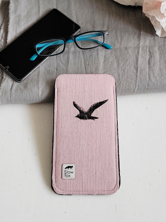 Lněné pouzdro na telefon/brýle - RACEK, pudrové