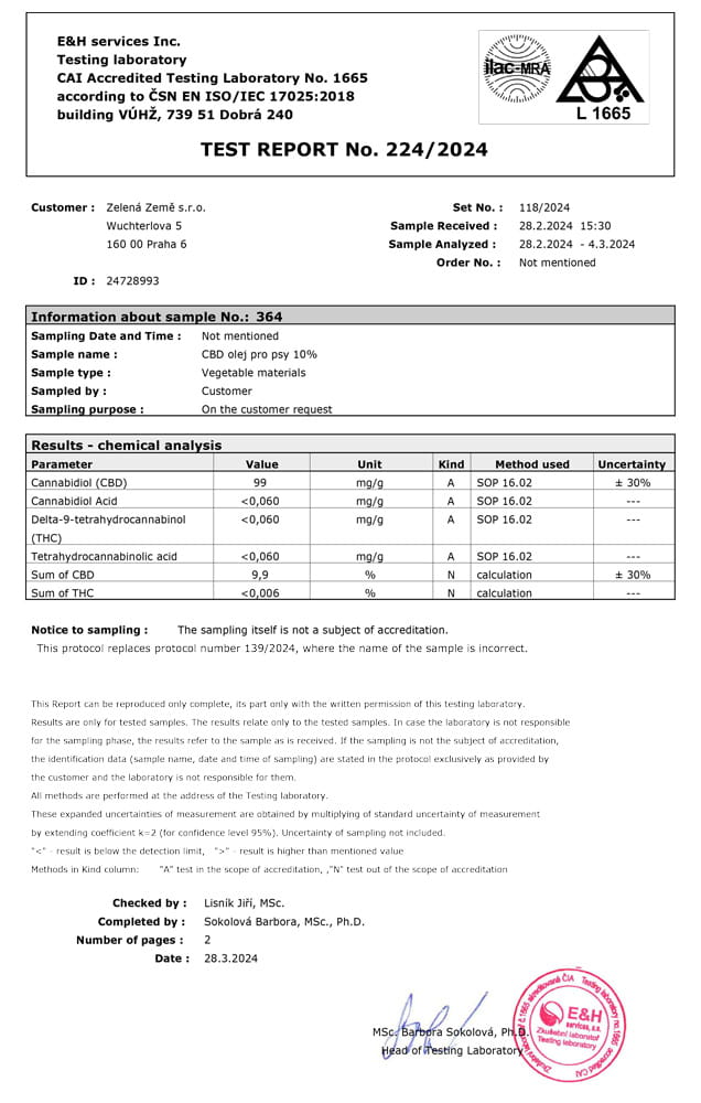 CBD Konopný olej pro psy 10%, 10 ml
