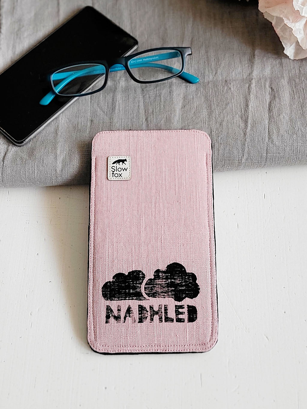 Lněné pouzdro na telefon/brýle - NADHLED, pudrové